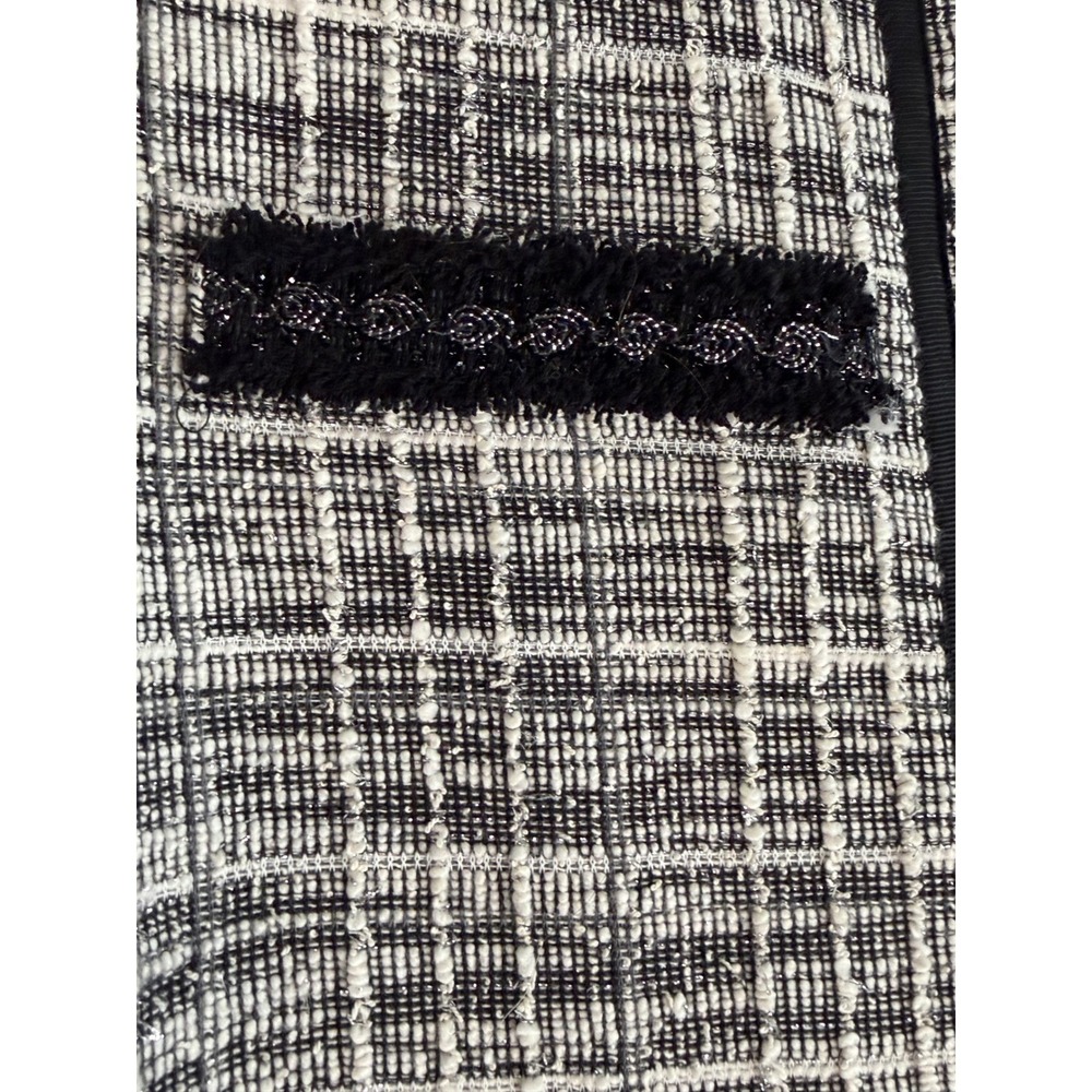 Black White S Plaid Tweed Lady Jacket Preppy Zip Front French Inspired. - Picture 3 of 9